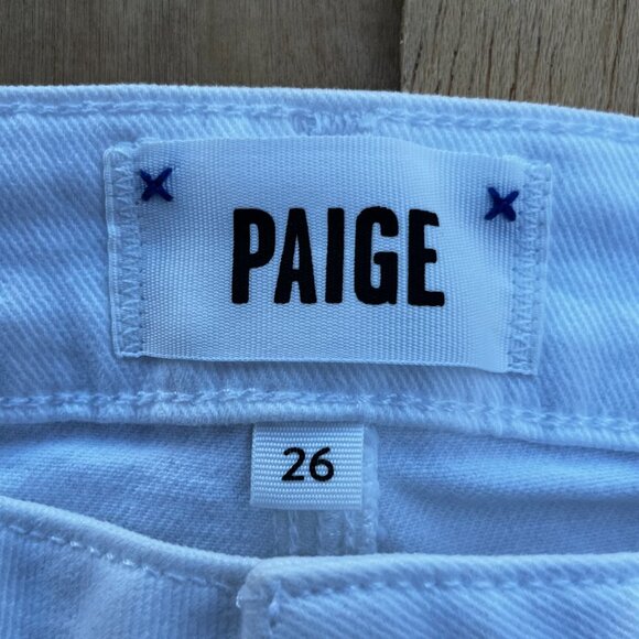 PAIGE CINDY CROP HIGH RISE DESTROYED HEM WOMEN’S JEANS sz 26 Crisp White - Picture 9 of 15